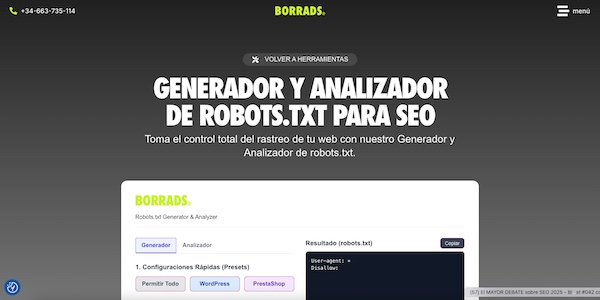 Generador y analizador de robots.txt para seo