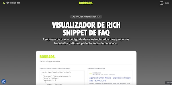 Visualizador de rich snippet de preguntas frecuentes faq para seo